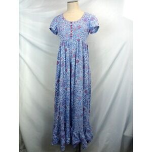Vintage Handmade Maxi Dress Bandana Print Blue‎ Red Cottagecore Prairie 70s